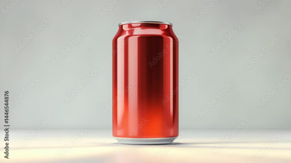 Poster red metallic aluminum soda can mockup with a clipping path. preview of an empty packaging container 