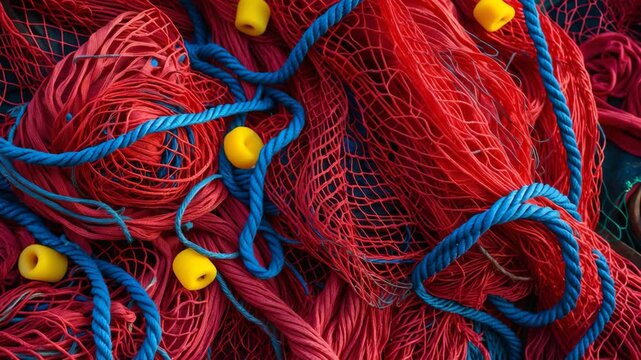 Close-up footage of a fishing net.