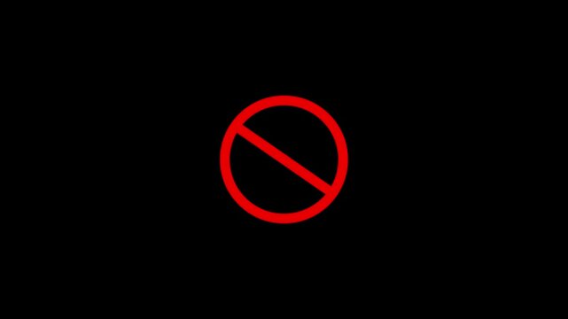 Simple Ban animation icon. Red sign stop, ban, cross, warning, stop or no entry, cancel, prohibited animation icon on black background. red ban icon animation on black background.