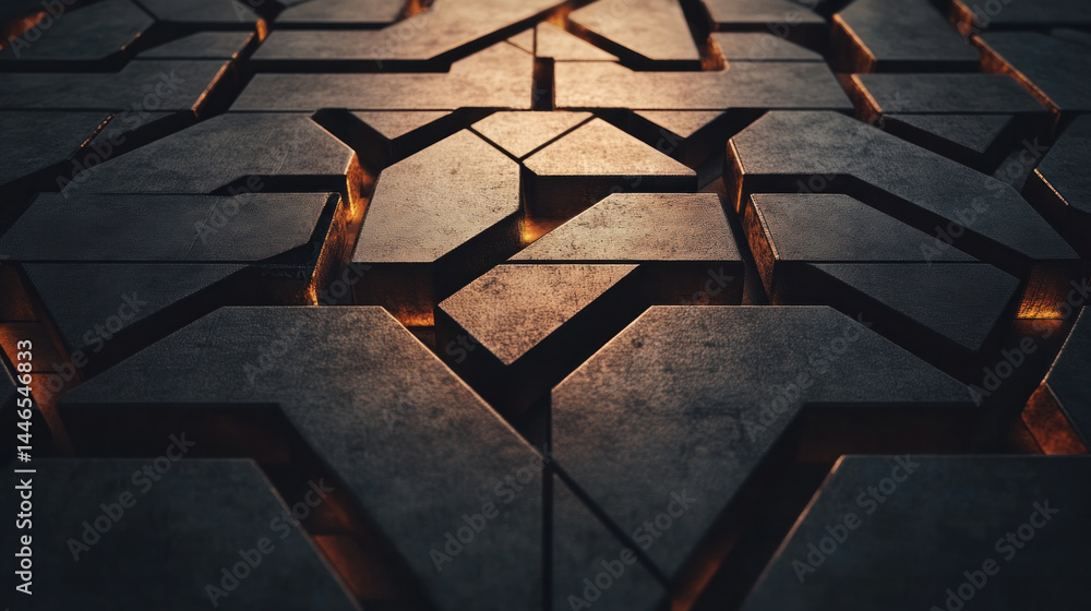 Poster a close up of a black and grey surface with a lot of sharp angles. the surface is illuminated by a l