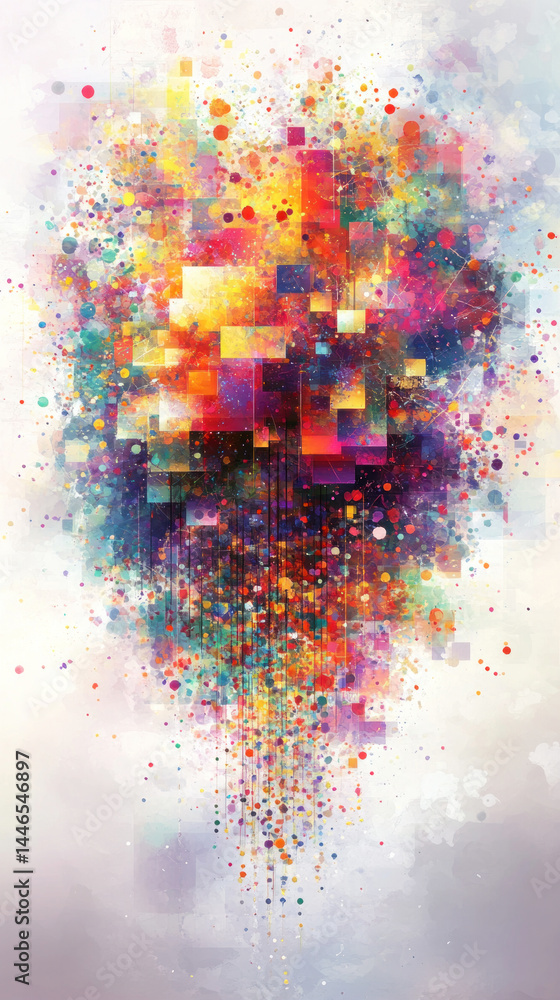 Poster a colorful abstract painting with a lot of squares and circles. the painting is full of bright color