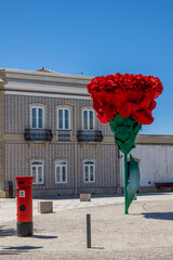 large red carnation flower in plaza
