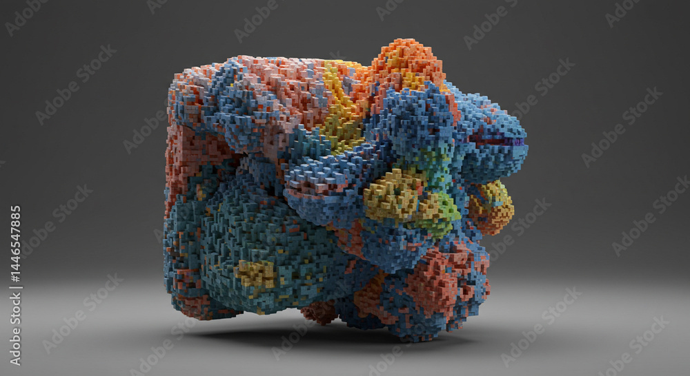 Aufkleber abstract voxelated cube structure in vibrant colors on a neutral background