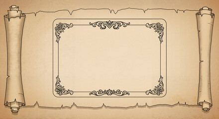Blank Game Card Template, Antique Scroll Style. Design resource for game content, Customizable, Game design, Graphic design, Marketing, UI/UX