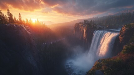 Fototapeta premium Majestic Waterfall Sunrise Canyon