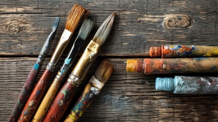 Fototapeta premium Paintbrushes and Tubes of Paint