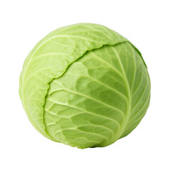 Fototapeta premium Fresh green cabbage head featuring layered leaves, perfect round shape, and vibrant, healthy appearance ready for cooking.