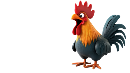 cartoon roster loudly crowing on white background