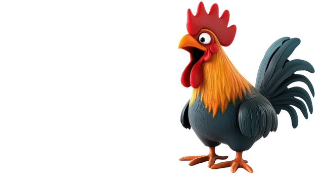 cartoon roster loudly crowing on white background