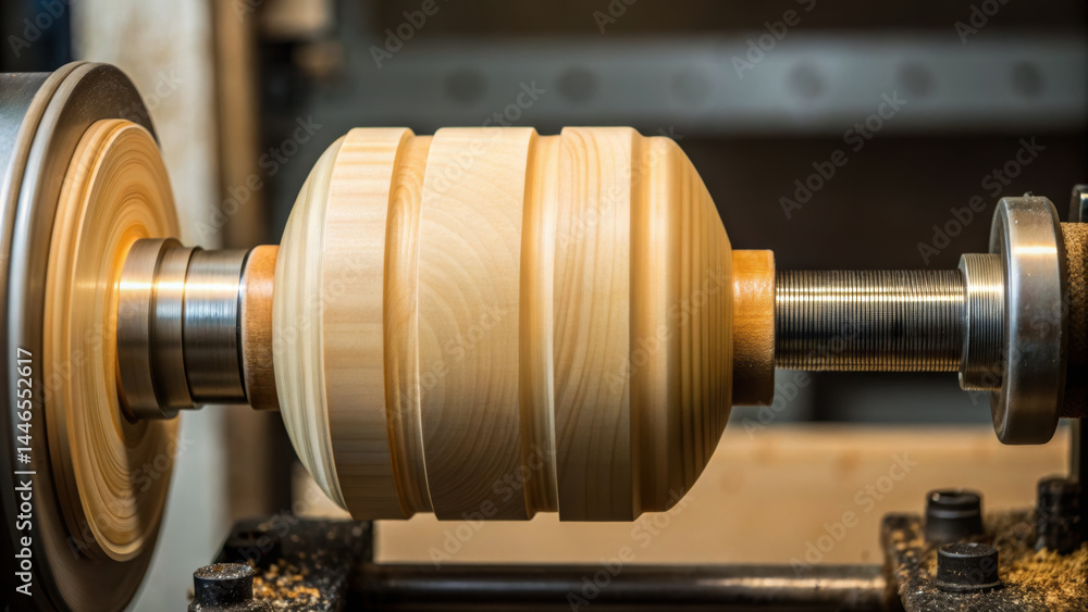 Poster woodwork lathe turning in workshop creating smooth wooden bowl with precise craftsmanship and detail