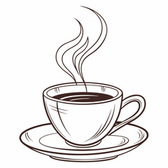 Vector Drawing Of A Steaming Coffee Cup On A Saucer Isolated