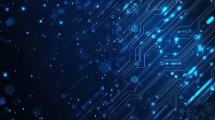 Glowing blue circuit board lines and nodes on dark background
