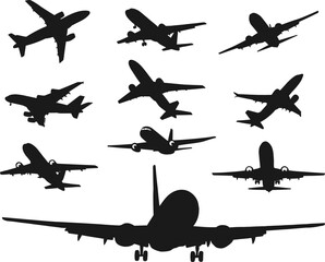 silhouette Airplanes in black color on white background
