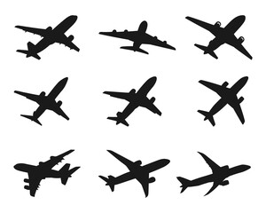 silhouette Airplanes in black color collection on white background