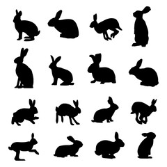 Hand drawn animals rabbit silhouette set