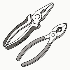 Vector Illustration Of Two Pliers With Gray Handles On White Background
