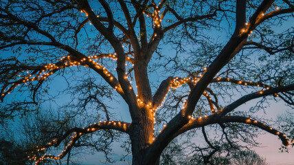 Tree Wrapped in Fairy Lights