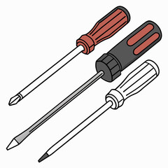 Isolated Cartoon Screwdrivers With Red And Black Handles On White Background