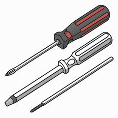 Three Screwdrivers With Different Heads For Various Repair Jobs On White