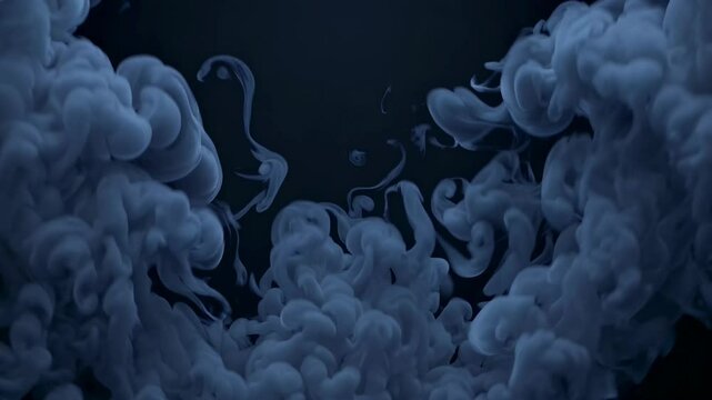 Dark Blue Smoke Swirls in Abstract Style on Black Background  