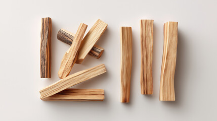 stack of wood chips, sticks of cinnamon sticks on white background