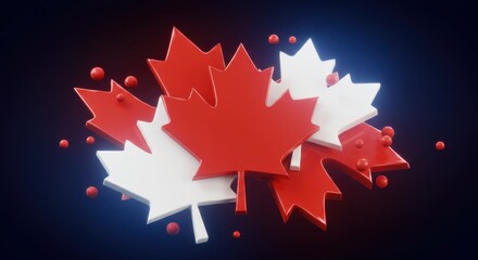 Canada Day Celebration Red and White Maple Leaves Festive 3D Render
