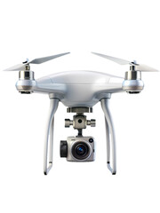 High quality silver drone with a camera isolated on a transparent background
