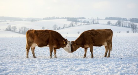 Cows Touching in Snowy Field, Photo