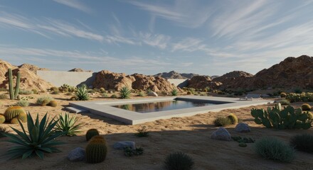 Desert Oasis with Pool - Illustration