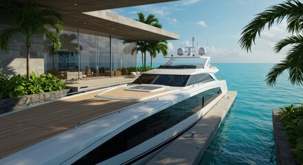 Luxury Yacht at Modern Villa - Illustration