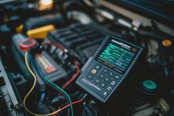 Digital Multimeter on Car Engine During Maintenance Session