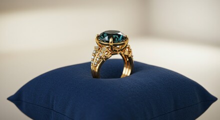 Luxurious Emerald Ring on Pillow, Illustration