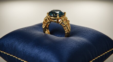 Diamond Ring on Blue Pillow - Photo