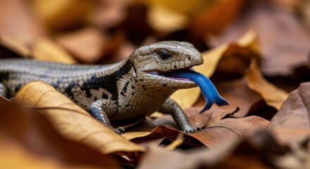 Blue-tongued Lizard with Tongue Out, Photo