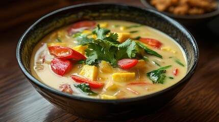 Creamy Thai Tofu Soup in Bowl