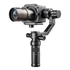 Detailed product shot showcasing a professional camera gimbal and stabilization system