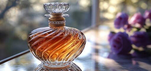 Elegant Amber Perfume in Crystal Bottle