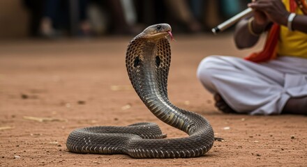 Cobra and snake charmer, photo