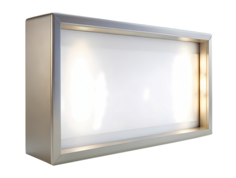 Rectangular illuminated lightbox sign with a brushed metal frame and blank white surface