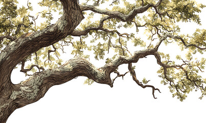 Fototapeta premium Highly detailed illustrations of various trees, leaves, grasses, and botanical elements, featuring realistic, minimalist, and abstract compositions on a white background.