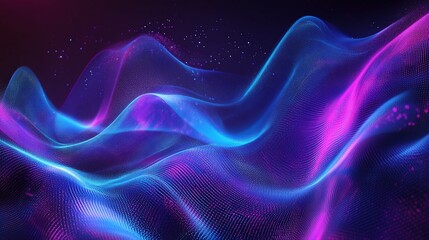 Obraz premium Abstract Technology Background with Glowing Neon Light Waves and Particles