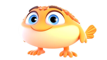 3D Cartoon Orange Fish Illustration, Isolated Transparent Background, Smiling Fish Character Design