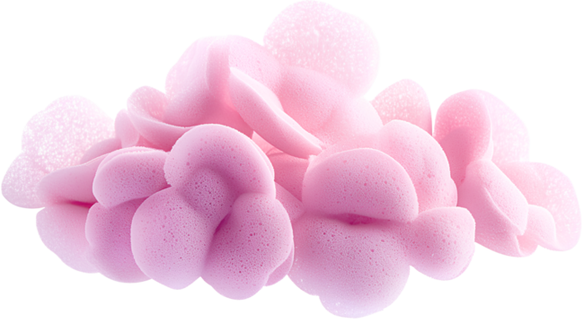 Pink, flower-shaped makeup sponges with a transparent background, in PNG format, high resolution, high quality, high detail
