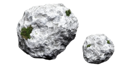 3D Illustration Isolated Space Rocks With Plants, Transparent Background, Large Small Rocks