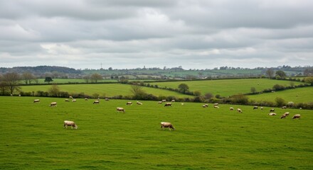Fototapeta premium Cows grazing in green field - Photo