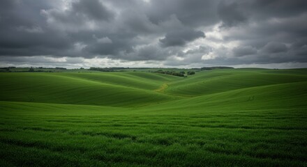 Obraz premium Green Hills Under Cloudy Sky - Photo