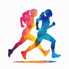 running men and women, silhouettes, vector, white background