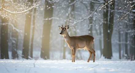 Naklejka premium Deer in Winter Forest - Photo