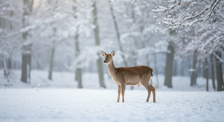 Deer in Winter Forest - Photo