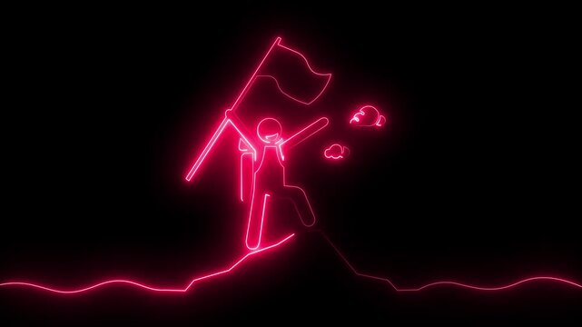 Animated moon surface with waving flag icon on black space background